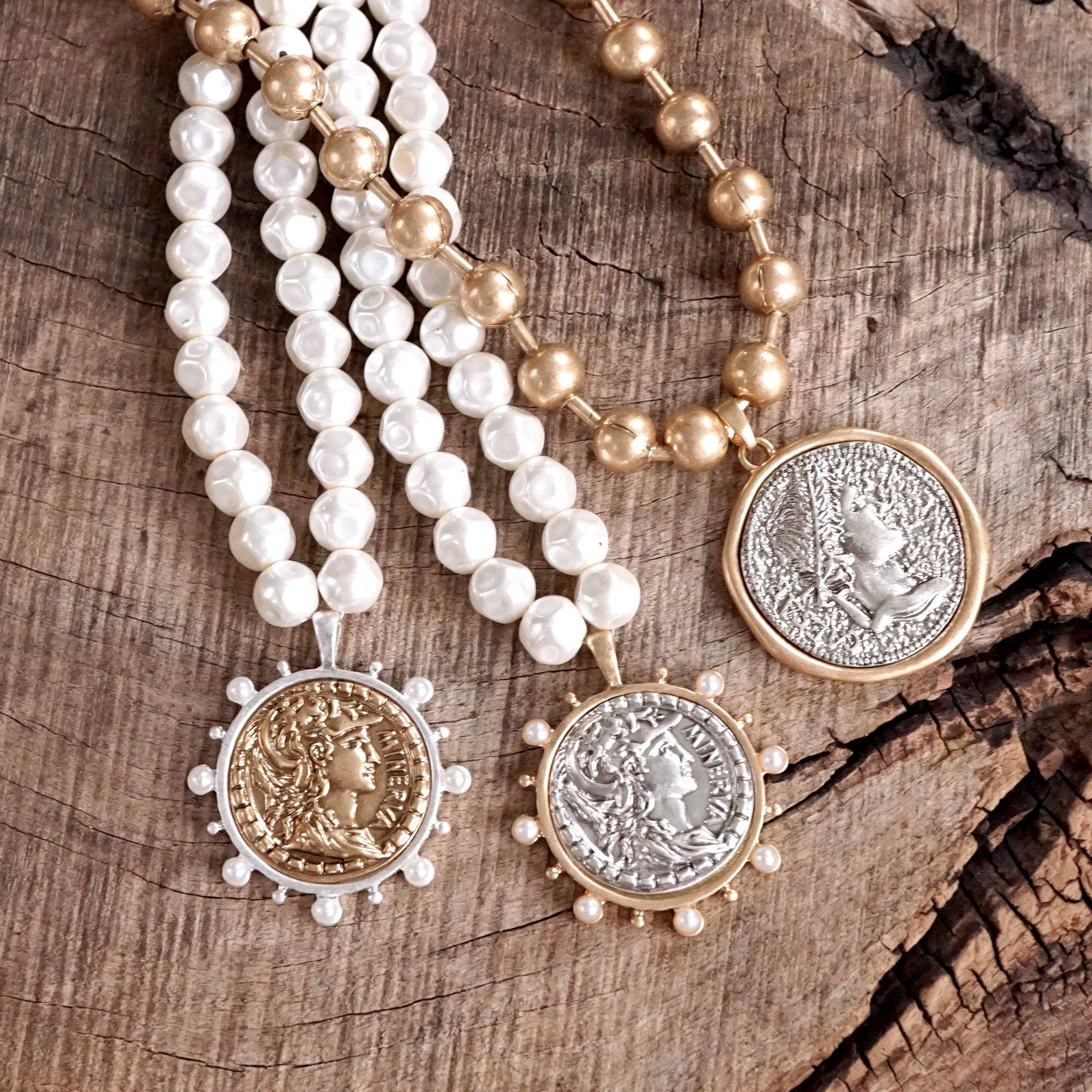 Boho Coin and Pearl Statement Necklace – Gold and Silver Tone-necklace-PennyLine inc-Stuffology - Where Vintage Meets Modern, A Boutique for Real Women in Crosbyton, TX