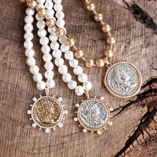 Boho Coin and Pearl Statement Necklace – Gold and Silver Tone-necklace-PennyLine inc-Stuffology - Where Vintage Meets Modern, A Boutique for Real Women in Crosbyton, TX
