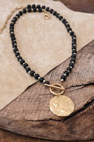Wooden Beads Short Coin Toggle Necklace in Black and Gold-PennyLine inc-Stuffology - Where Vintage Meets Modern, A Boutique for Real Women in Crosbyton, TX