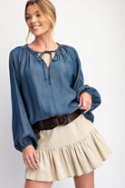 Washed Chambray Flare Woven Tunic / Stuffology Boutique-TOP-EASEL-Stuffology - Where Vintage Meets Modern, A Boutique for Real Women in Crosbyton, TX