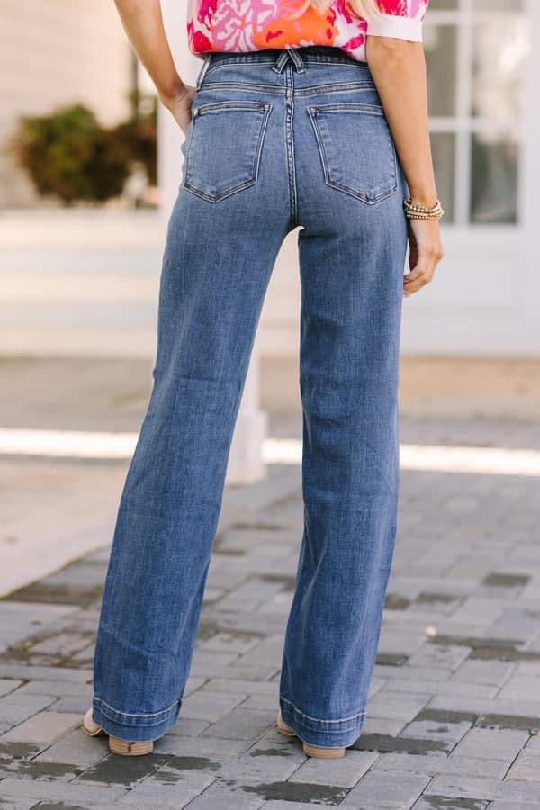 Judy Blue High Waist Double Button Wide Leg Jeans /Stuffology Boutique-Jeans-Stuffology Boutique -Stuffology - Where Vintage Meets Modern, A Boutique for Real Women in Crosbyton, TX