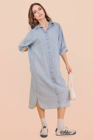 Washed Denim Casual Midi Dress-Dresses-VERY J-Stuffology - Where Vintage Meets Modern, A Boutique for Real Women in Crosbyton, TX