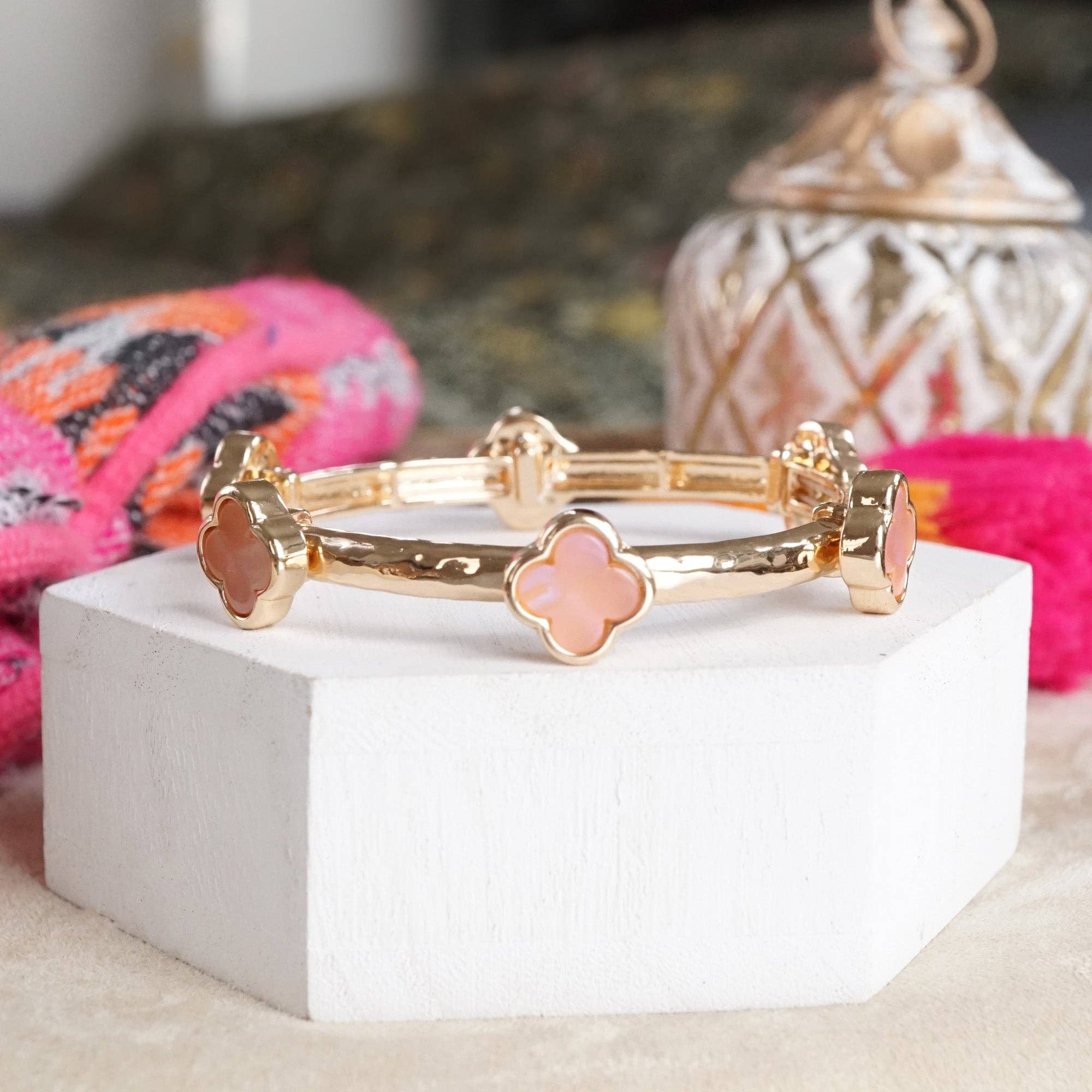 Clover Stretchy Bangle Bracelet – White, Pink, Mint, Tortoise-PennyLine inc-Stuffology - Where Vintage Meets Modern, A Boutique for Real Women in Crosbyton, TX