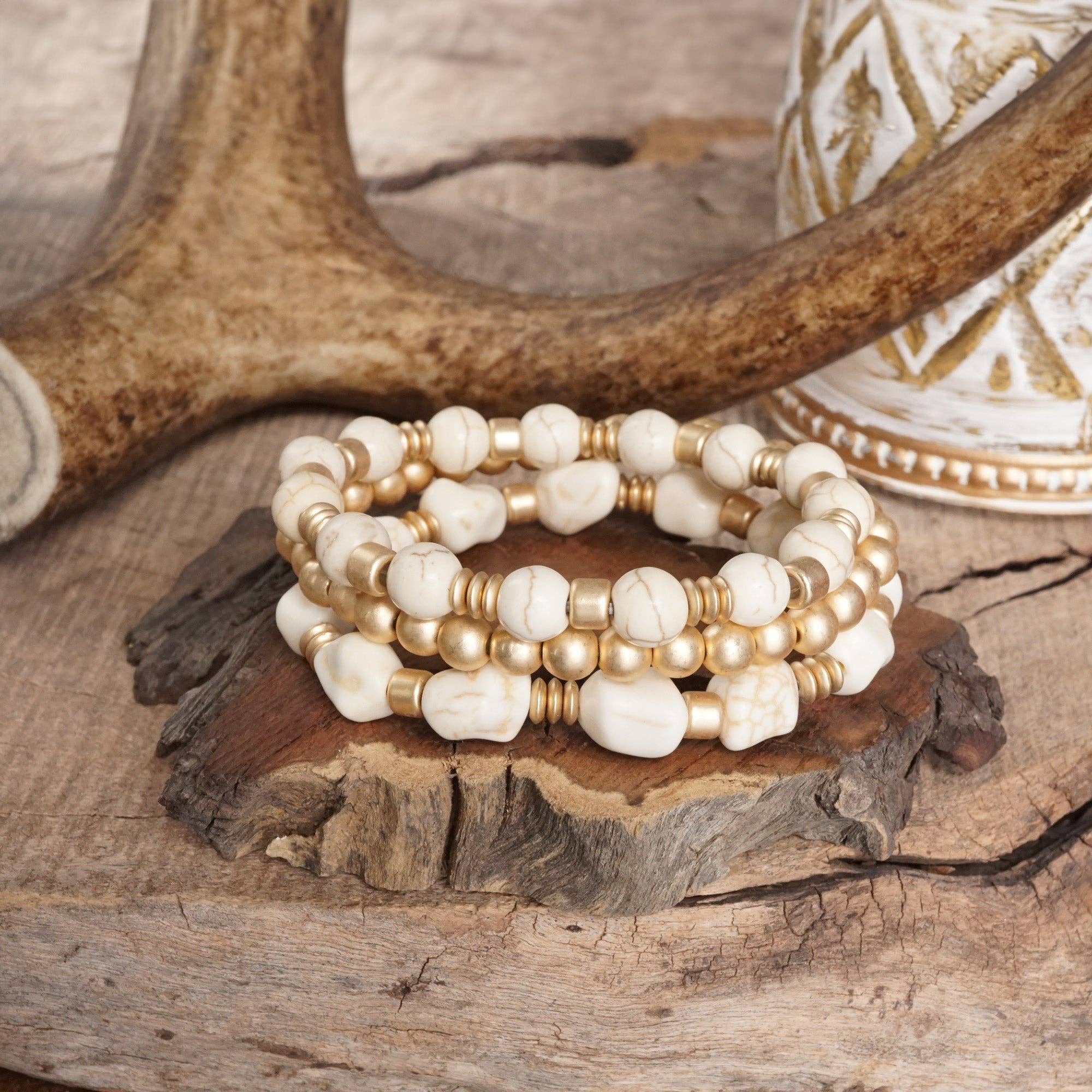 Western-Inspired Beaded Bracelet Set – Gold & Stone Accents-PennyLine inc-Stuffology - Where Vintage Meets Modern, A Boutique for Real Women in Crosbyton, TX