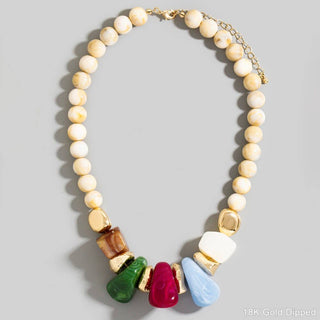 Gold Dipped Acrylic Chunky Beaded Statement Necklace-Necklaces-The Looks by Fame Accessories-Stuffology - Where Vintage Meets Modern, A Boutique for Real Women in Crosbyton, TX