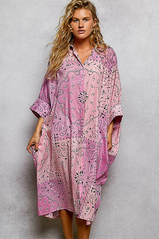 Pink Floral Printed Button Down Dress - Jacket-Dresses-Pol Clothing-Stuffology - Where Vintage Meets Modern, A Boutique for Real Women in Crosbyton, TX