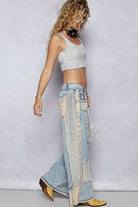 POL Clothing Stud Detail Patchwork Denim Pants-Jeans-Pol Clothing-Stuffology - Where Vintage Meets Modern, A Boutique for Real Women in Crosbyton, TX