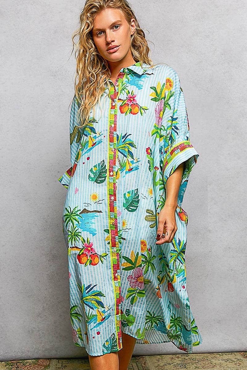 Short Sleeve Floral Printed Maxi Length Button Down Dress-Pol Clothing-Stuffology - Where Vintage Meets Modern, A Boutique for Real Women in Crosbyton, TX
