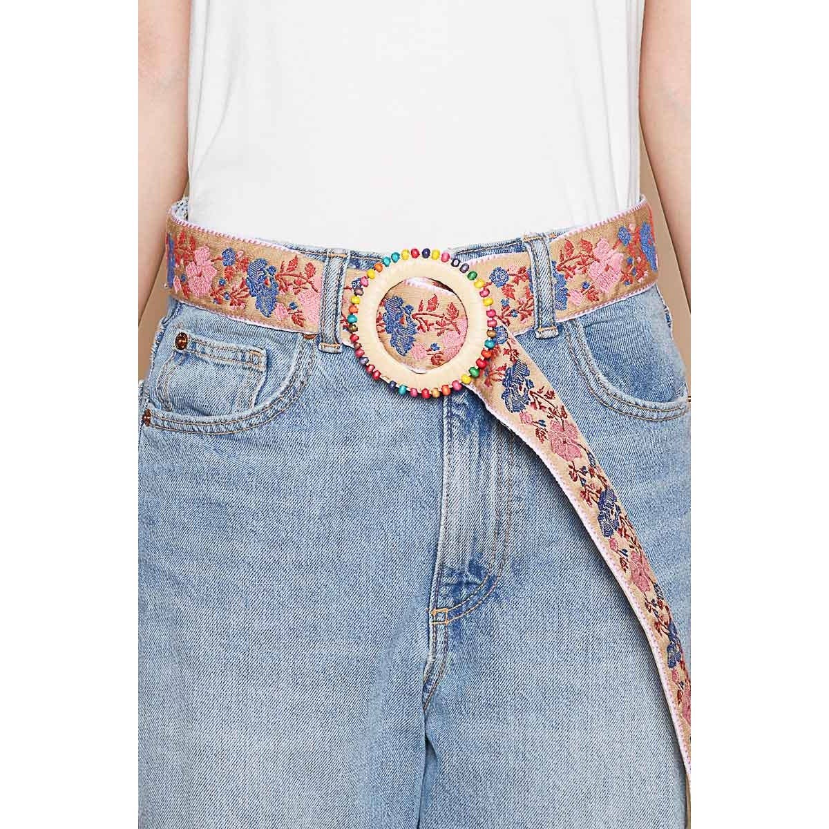 Floral pattern round buckle multicolored beads-BELT-POL Clothing-Stuffology - Where Vintage Meets Modern, A Boutique for Real Women in Crosbyton, TX