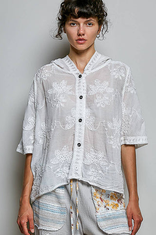 POL Clothing Lightweight Floral Crochet Hoodie Top-Crochet Top-Pol Clothing-Stuffology - Where Vintage Meets Modern, A Boutique for Real Women in Crosbyton, TX