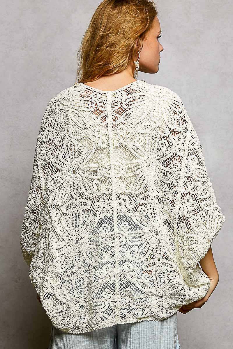 POL Clothing V-Neck Crochet Batwing Sleeve Cardigan Top-Shirt / Jacket-Pol Clothing-Stuffology - Where Vintage Meets Modern, A Boutique for Real Women in Crosbyton, TX