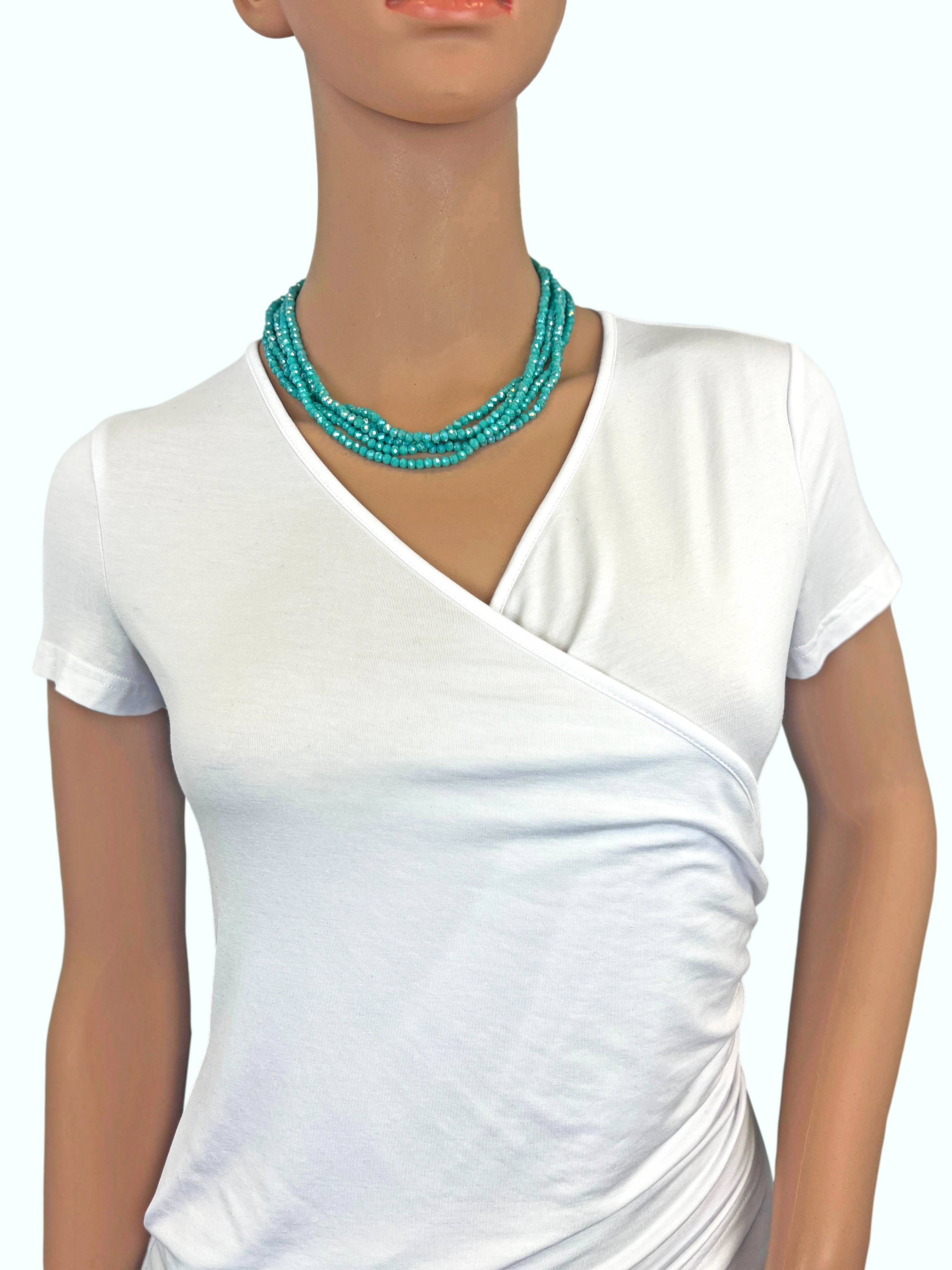 5 Strand Rondelle Blue Turquoise Crystal Necklace-Necklaces-IST Jewelry-Stuffology - Where Vintage Meets Modern, A Boutique for Real Women in Crosbyton, TX