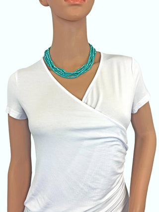 5 Strand Rondelle Blue Turquoise Crystal Necklace-Necklaces-IST Jewelry-Stuffology - Where Vintage Meets Modern, A Boutique for Real Women in Crosbyton, TX