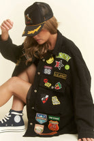 BLACK MULTI PATCH OVERSIZE JACKET-Jackets-JADE BY JANE-Stuffology - Where Vintage Meets Modern, A Boutique for Real Women in Crosbyton, TX