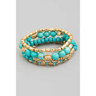 Mixed Metallic And Turquoise Stone Beaded Bracelet Set | Stuffology Boutique-The Looks by Fame Accessories-Stuffology - Where Vintage Meets Modern, A Boutique for Real Women in Crosbyton, TX