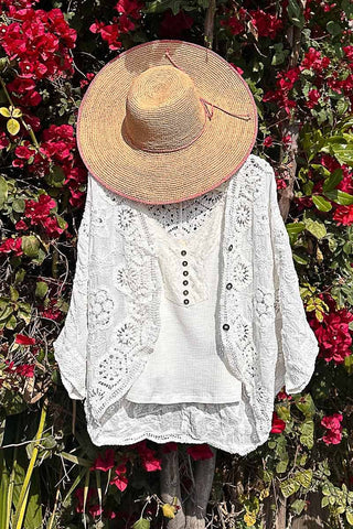 V-neck crochet woven roomy fit cardigan top-Gauze Cardigan-Pol Clothing-Stuffology - Where Vintage Meets Modern, A Boutique for Real Women in Crosbyton, TX