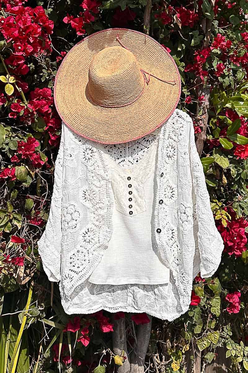 V-neck crochet woven roomy fit cardigan top-Gauze Cardigan-Pol Clothing-Stuffology - Where Vintage Meets Modern, A Boutique for Real Women in Crosbyton, TX