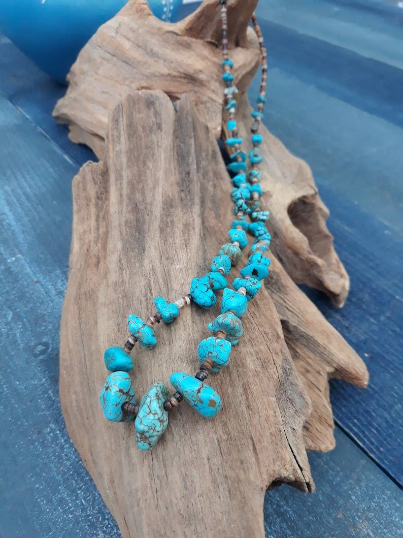 Handmade Turquoise Nugget Necklace with Seashell Heishi-Horse Spirit Studio-Stuffology - Where Vintage Meets Modern, A Boutique for Real Women in Crosbyton, TX