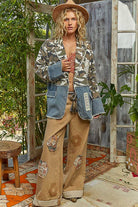 V-neck long sleeve crochet patch printed twill woven jacket-Jackets-Pol Clothing-Stuffology - Where Vintage Meets Modern, A Boutique for Real Women in Crosbyton, TX