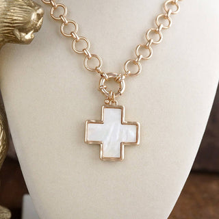 Luminous Cross – Mother of Pearl Charm Necklace-Necklaces-PennyLine inc-Stuffology - Where Vintage Meets Modern, A Boutique for Real Women in Crosbyton, TX