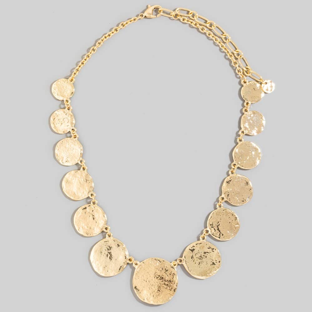Large Textured Coins Statement Necklace-Necklaces-The Looks by Fame Accessories-Stuffology - Where Vintage Meets Modern, A Boutique for Real Women in Crosbyton, TX