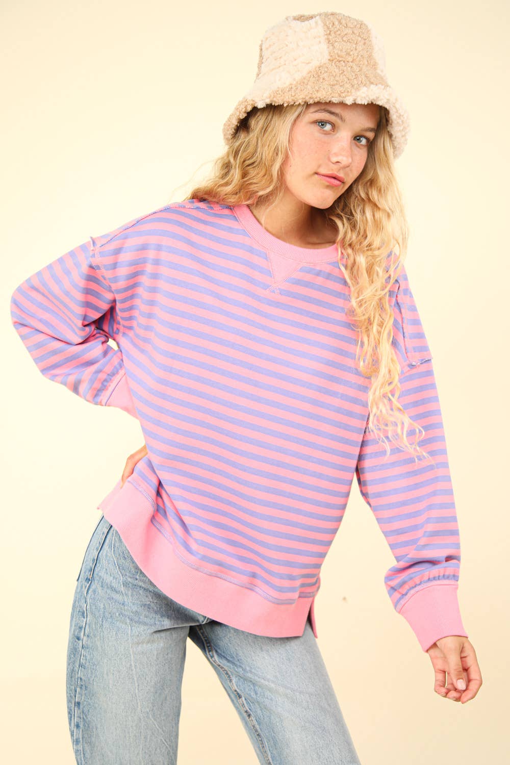 Stripe Comfy Casual Oversized Knit Top /Stuffology Boutique-SWEATSHIRT-VERY J-Stuffology - Where Vintage Meets Modern, A Boutique for Real Women in Crosbyton, TX