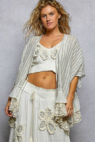 Eyelet Lace Ruffle Stripe Pattern Cardigan Top-Cardigan-Pol Clothing-Stuffology - Where Vintage Meets Modern, A Boutique for Real Women in Crosbyton, TX