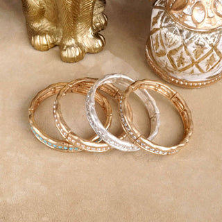Minimalist TurquoiseCrystal Bangle Bracelet – Brushed Gold-PennyLine inc-Stuffology - Where Vintage Meets Modern, A Boutique for Real Women in Crosbyton, TX