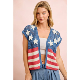 American Flag Short Sleeve Cardigan-Cardigan-BiBi-Stuffology - Where Vintage Meets Modern, A Boutique for Real Women in Crosbyton, TX