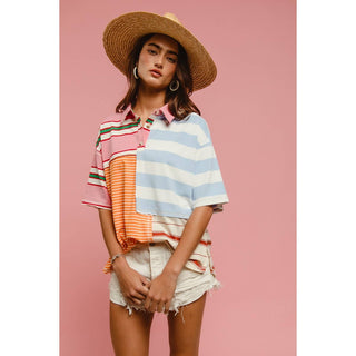 MIX AND MATCH STRIPE COLOR BLOCK PULLOVER TOP