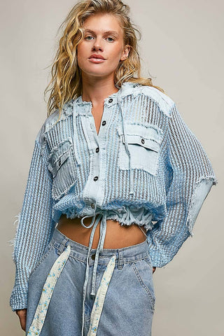 POL Clothing Open Knit Frayed Jacket-Jackets-Pol Clothing-Stuffology - Where Vintage Meets Modern, A Boutique for Real Women in Crosbyton, TX