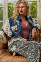 POL Clothing - Denim Patchwork Jacket-Denim Jacket-Pol Clothing-Stuffology - Where Vintage Meets Modern, A Boutique for Real Women in Crosbyton, TX