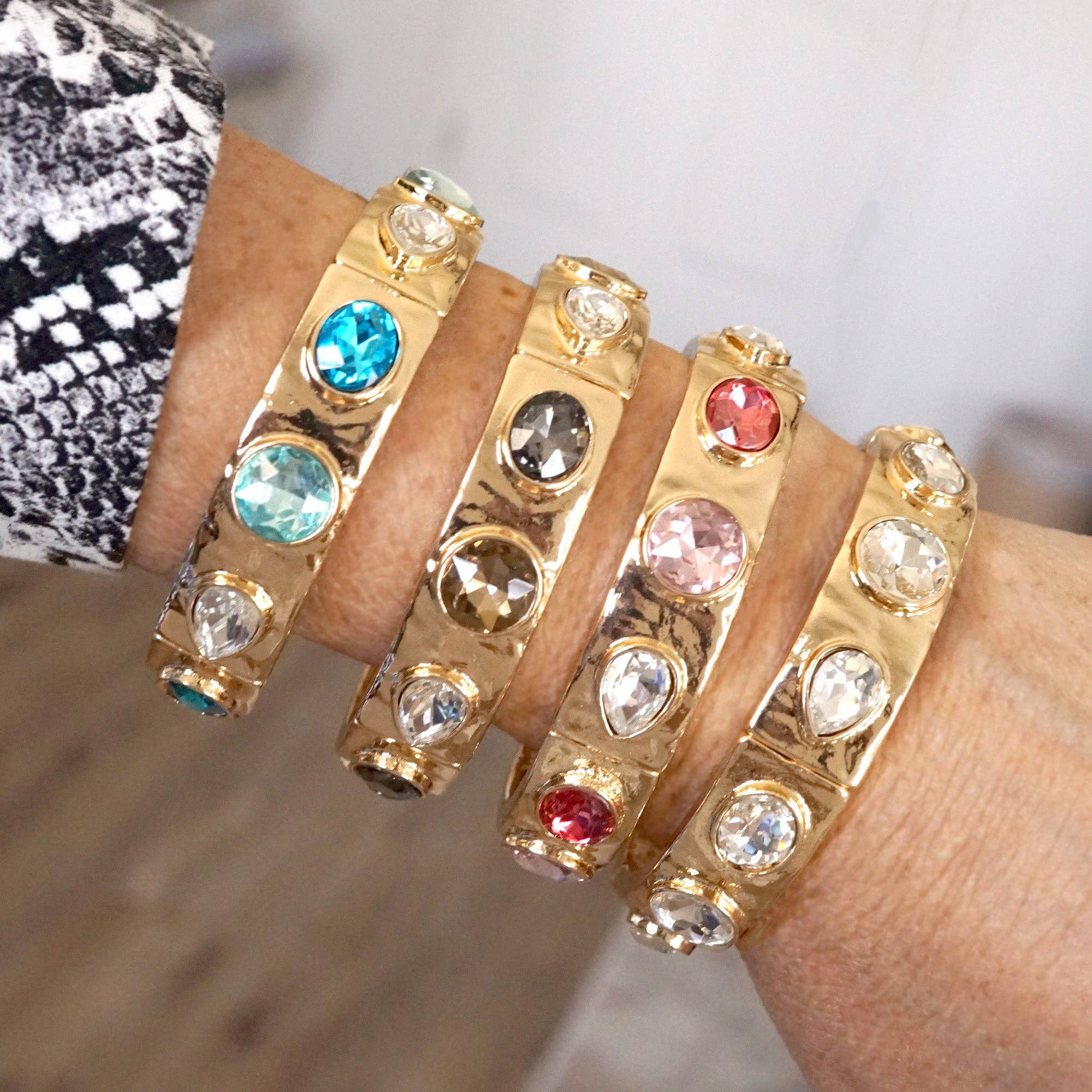 Sparkly Crystal Stretch Bangles – Gold Tone with Color Options-Bracelets-PennyLine inc-Stuffology - Where Vintage Meets Modern, A Boutique for Real Women in Crosbyton, TX