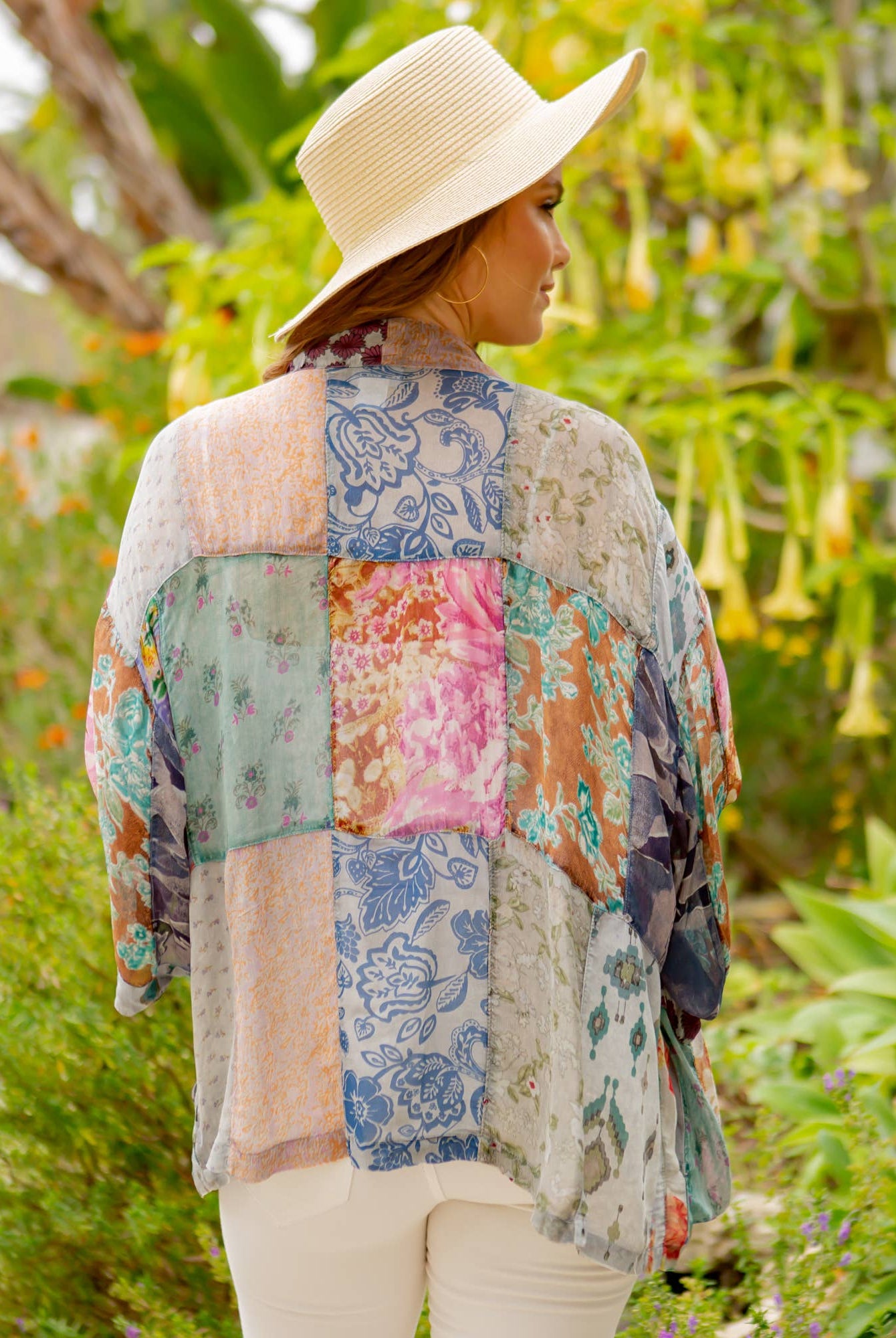 Boho Kimono Jacket Top In Overdyed Mix N Match Patches | Stuffology Boutique-Kimonos-Young Threads-Stuffology - Where Vintage Meets Modern, A Boutique for Real Women in Crosbyton, TX