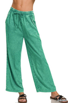 KELLY GREEN WIDE LEG LINEN BLEND PANTS / STUFFOLOGY BOUTIQUE-Pants-Zenana-Stuffology - Where Vintage Meets Modern, A Boutique for Real Women in Crosbyton, TX