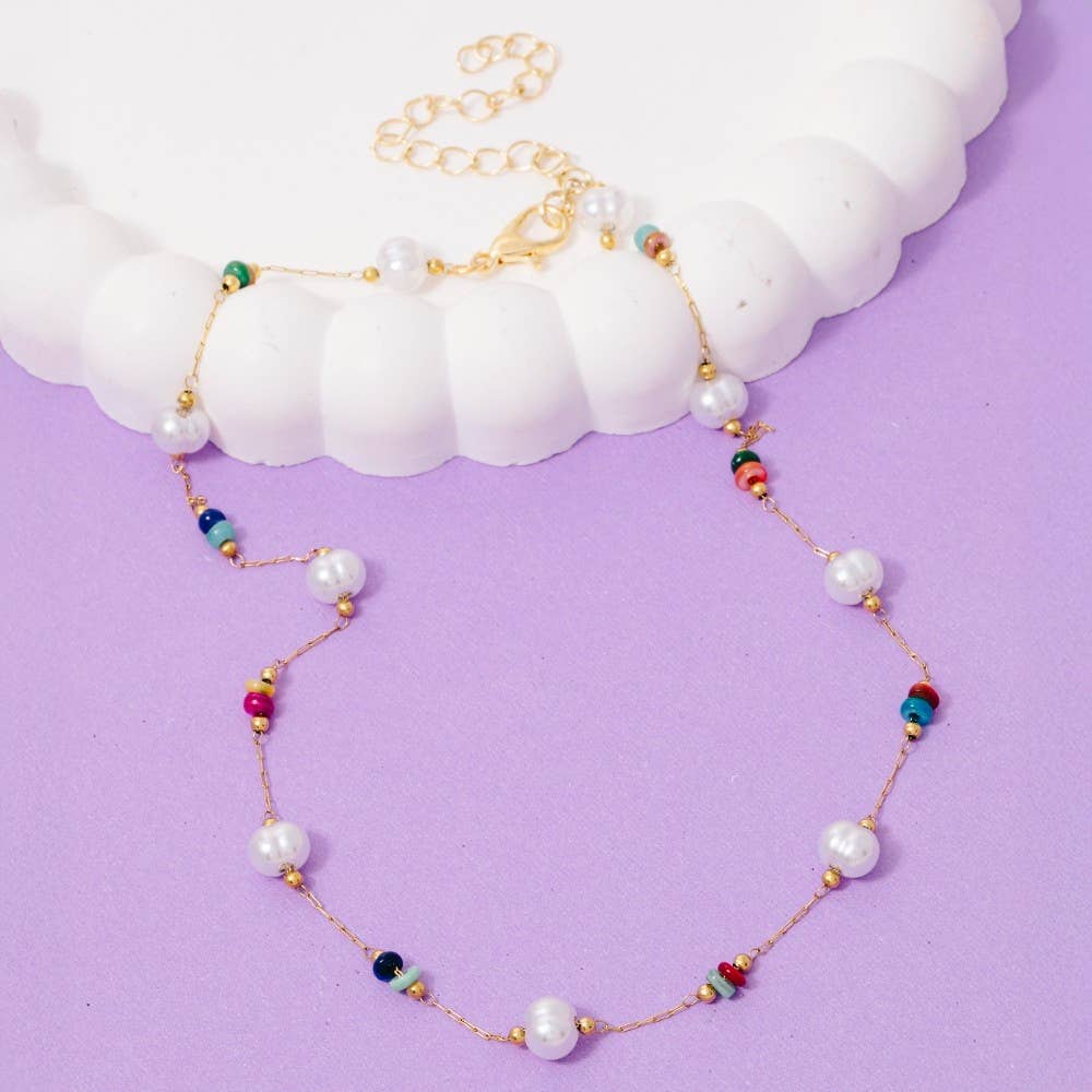 Dainty Chain Bead Station Necklace-Necklaces-The Looks by Fame Accessories-Stuffology - Where Vintage Meets Modern, A Boutique for Real Women in Crosbyton, TX
