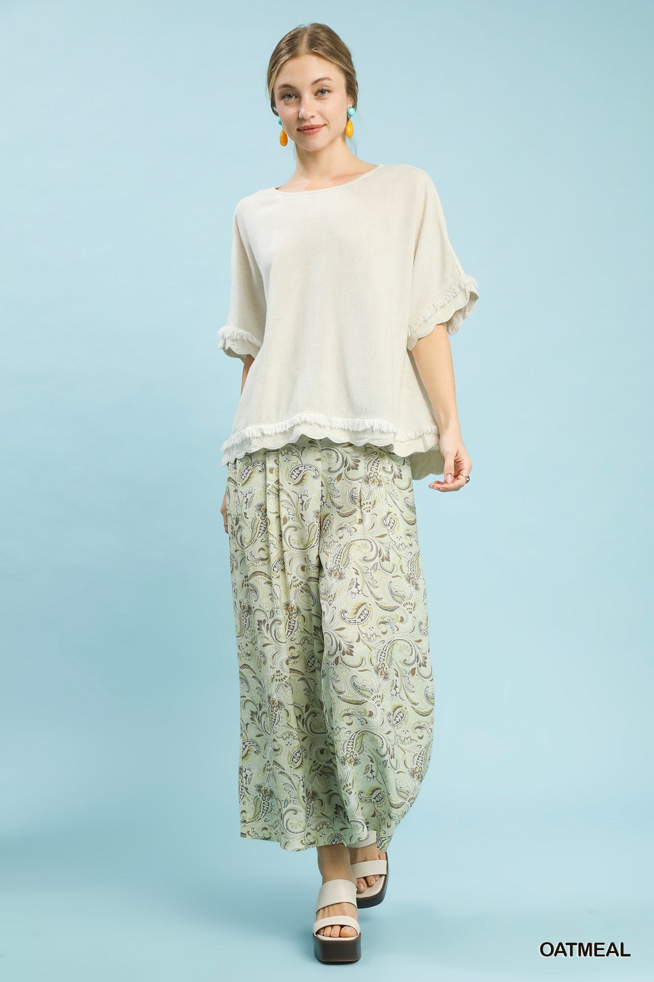 Linen Frayed Hem Scallop Edge Top-Blouse-Umgee-Stuffology - Where Vintage Meets Modern, A Boutique for Real Women in Crosbyton, TX