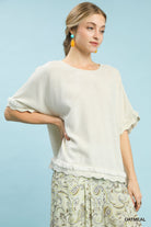 Linen Frayed Hem Scallop Edge Top-Blouse-Umgee-Stuffology - Where Vintage Meets Modern, A Boutique for Real Women in Crosbyton, TX