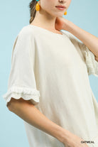 Linen Frayed Hem Scallop Edge Top-Blouse-Umgee-Stuffology - Where Vintage Meets Modern, A Boutique for Real Women in Crosbyton, TX