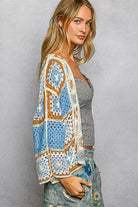 Granny Square 3/4 Sleeve Crochet Cardigan Top-Cardigan-Pol Clothing-Stuffology - Where Vintage Meets Modern, A Boutique for Real Women in Crosbyton, TX