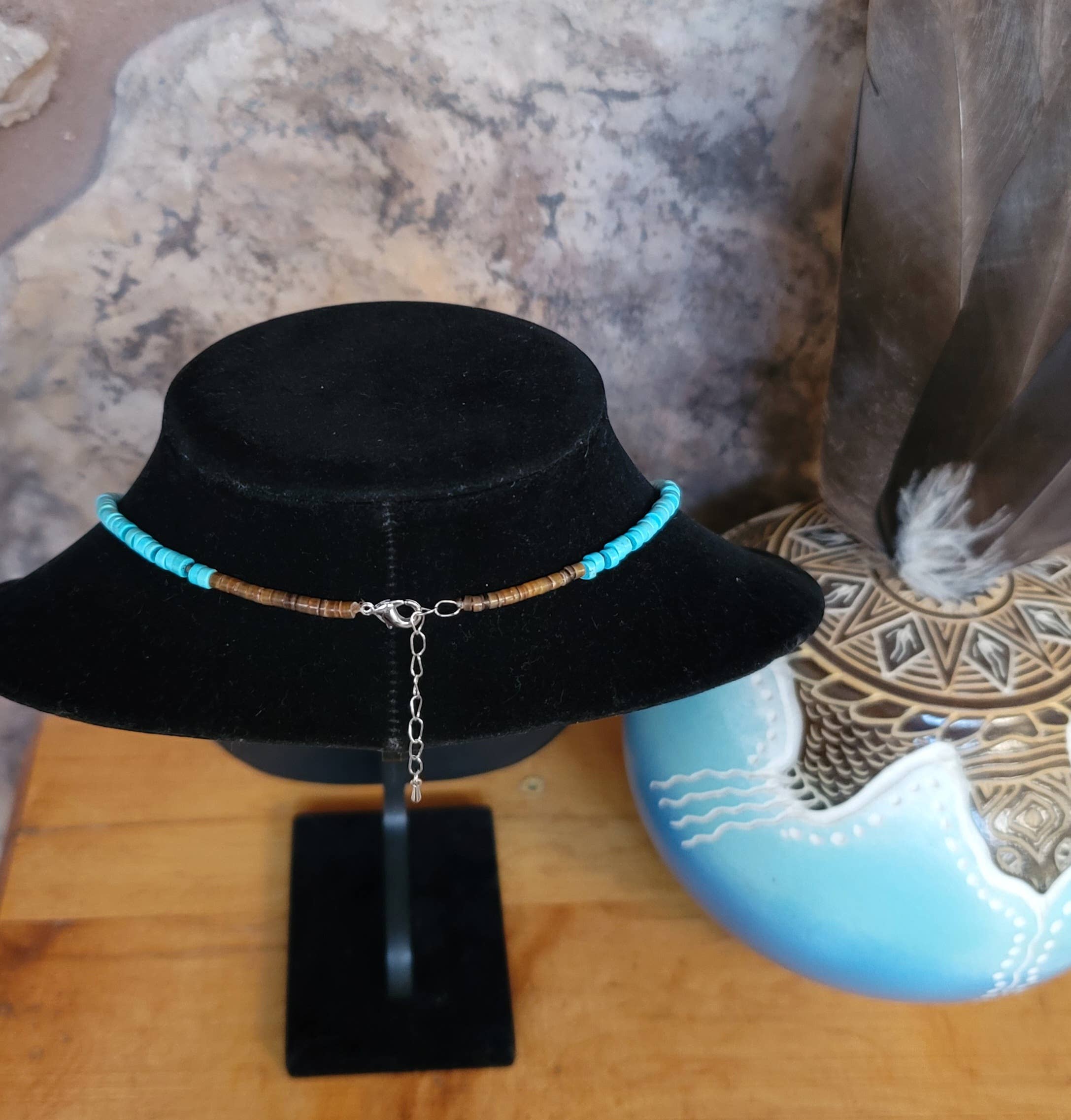 Turquoise Heishi graduated necklace with Seashell Heishi-Horse Spirit Studio-Stuffology - Where Vintage Meets Modern, A Boutique for Real Women in Crosbyton, TX