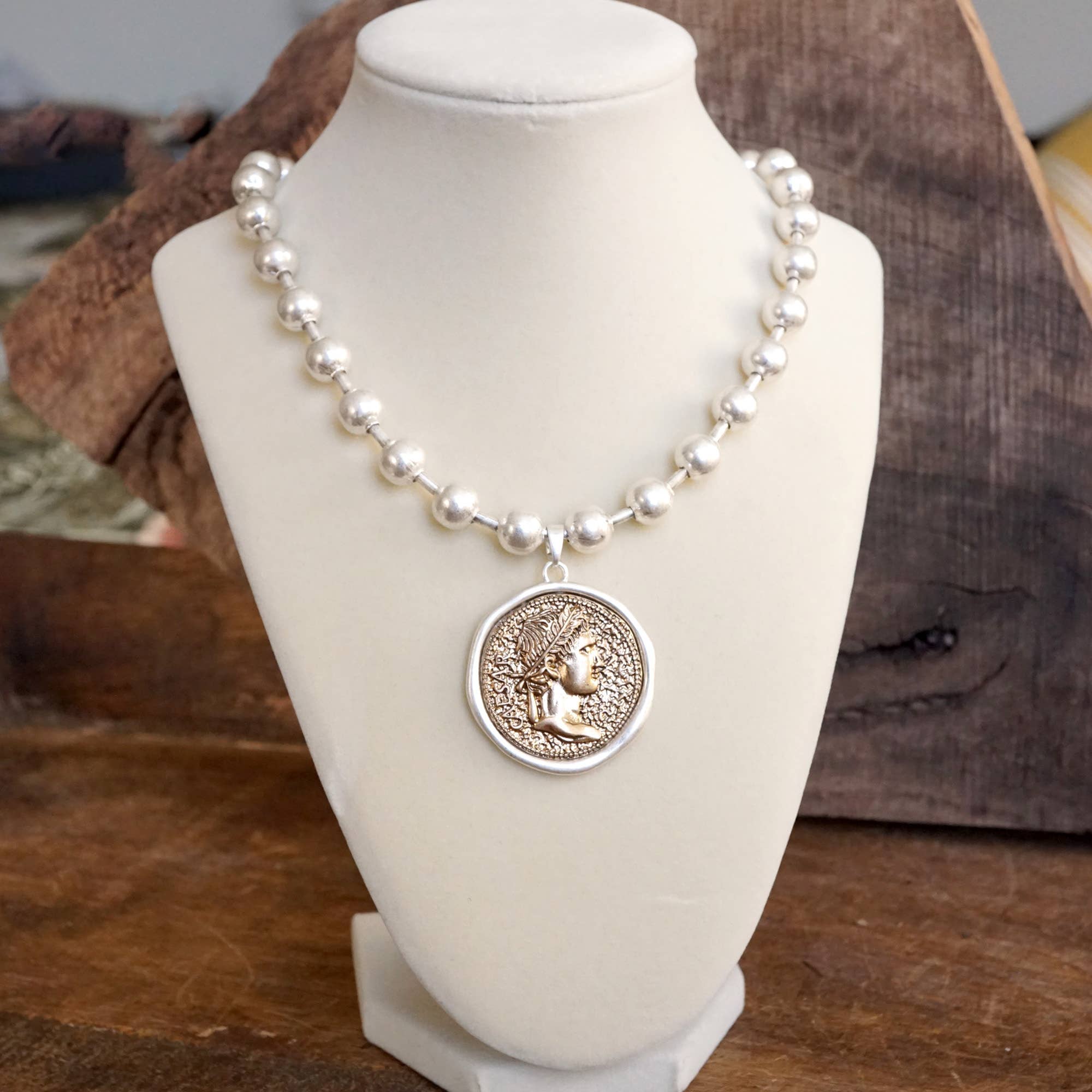 Coin Chunky Ball Chain Statement Necklace – Gold Tone-Necklaces-PennyLine inc-Stuffology - Where Vintage Meets Modern, A Boutique for Real Women in Crosbyton, TX