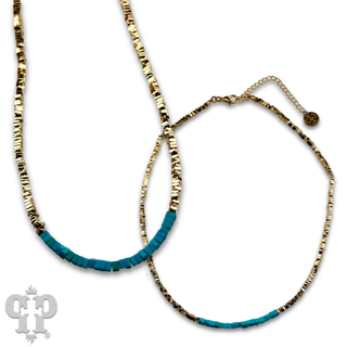 Gold and turquoise layering necklace-Necklaces-Pink Panache Brands-Stuffology - Where Vintage Meets Modern, A Boutique for Real Women in Crosbyton, TX