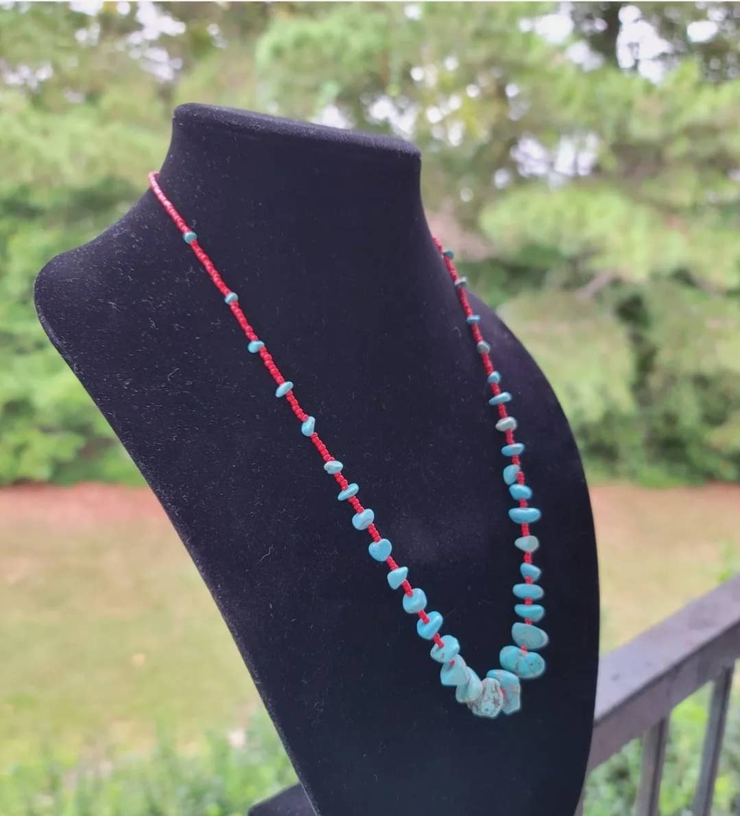 Turquoise red seed bead necklace Native American handmade-Necklaces-Horse Spirit Studio-Stuffology - Where Vintage Meets Modern, A Boutique for Real Women in Crosbyton, TX
