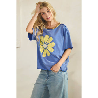Daisy Applique Tee-Vintage Wash Tee-Sage + Fig-Stuffology - Where Vintage Meets Modern, A Boutique for Real Women in Crosbyton, TX