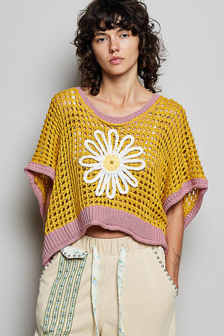 POL Clothing Round Neck Sleeveless Floral Open Crochet Sweater-Tops-Pol Clothing-Stuffology - Where Vintage Meets Modern, A Boutique for Real Women in Crosbyton, TX
