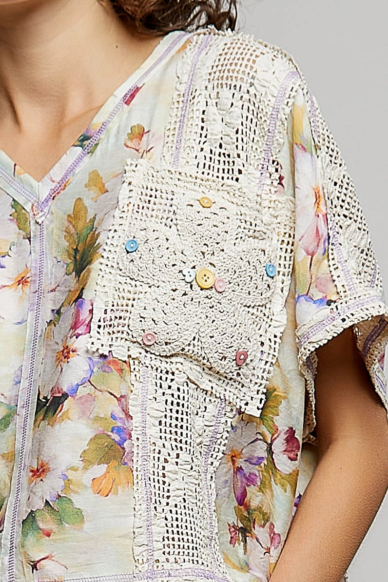 POL Clothing Patchwork Crochet Floral Top-TOP-Stuffology Boutique -Stuffology - Where Vintage Meets Modern, A Boutique for Real Women in Crosbyton, TX