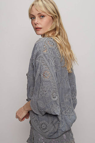 V-neck crochet woven roomy fit cardigan top-Gauze Cardigan-Pol Clothing-Stuffology - Where Vintage Meets Modern, A Boutique for Real Women in Crosbyton, TX