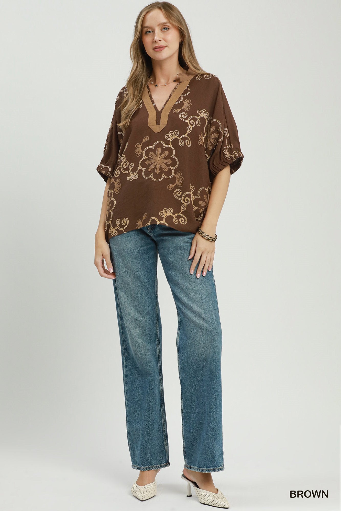 Floral Embroidered Split Neck Blouse-Blouse-Umgee-Stuffology - Where Vintage Meets Modern, A Boutique for Real Women in Crosbyton, TX