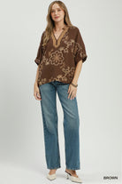 Floral Embroidered Split Neck Blouse-Blouse-Umgee-Stuffology - Where Vintage Meets Modern, A Boutique for Real Women in Crosbyton, TX